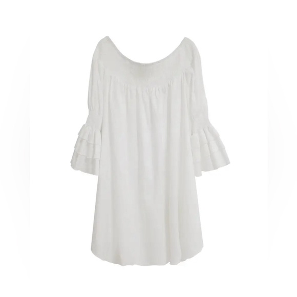 Passion White Off The Shoulder Loose Dress, with Bell Ruffle Cuff - Picture 4 of 11